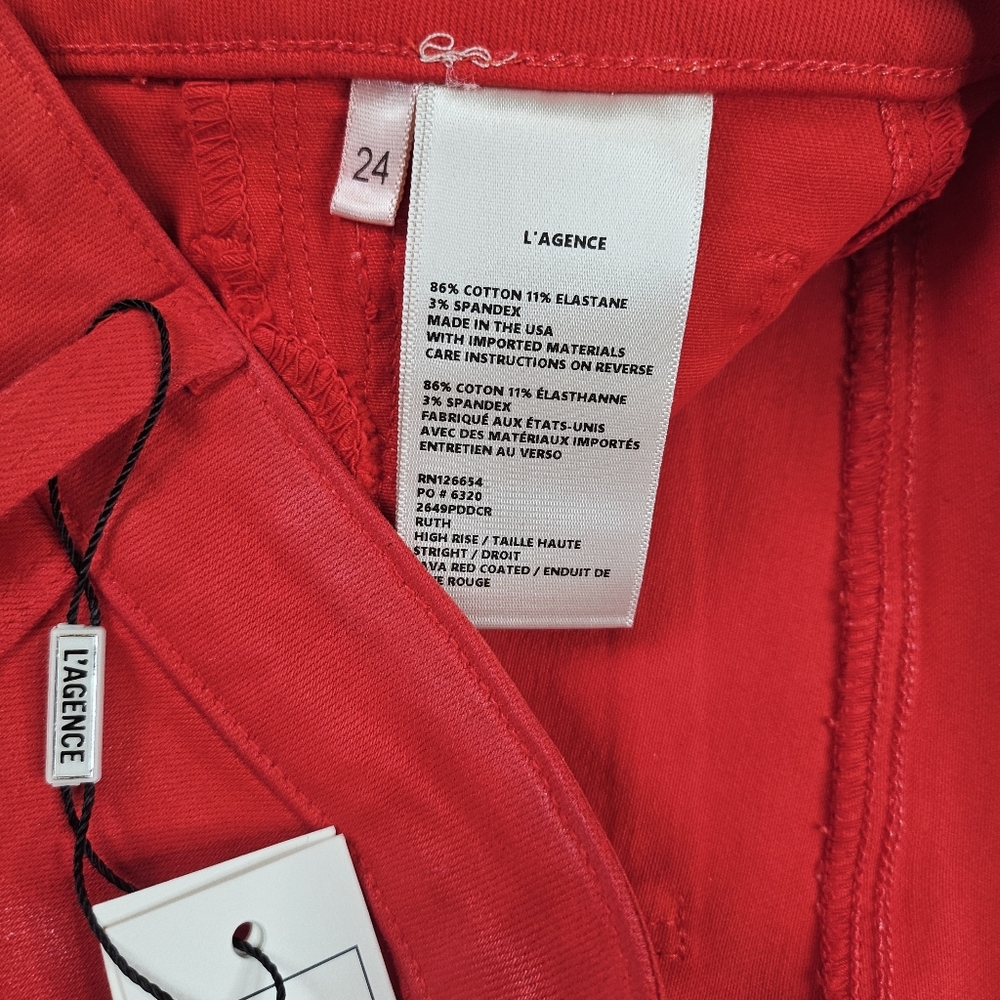 NWT. L'AGENCE Ruth Highrise Coated Straight Jeans In Lava Red - Picture 12 of 13